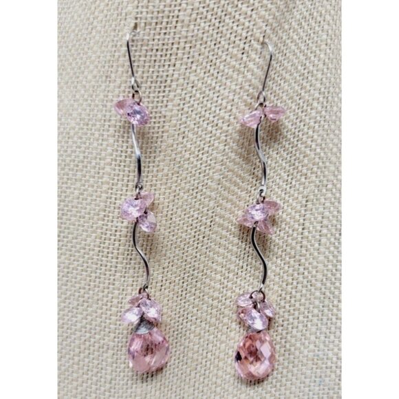Vintage Rose Pink silver tone Crystal Dangly Drop earrings - Picture 1 of 3